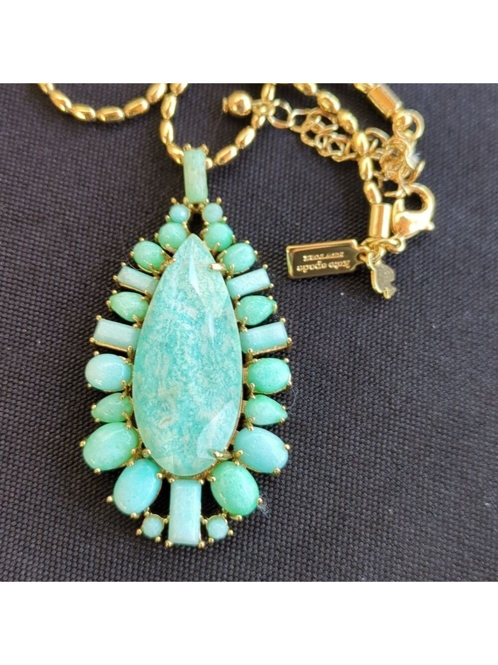 Kate Spade Turquoise Pendant Necklace Gold Tone - Picture 5 of 13